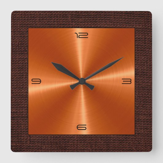 Orange Stainless Steel Modern Burlap Border Quadratische Wanduhr (Vorderseite)