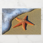 Orange Starfish am Strand Lebensmitteletikett (Einzelnes Label)