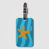 Orange Starfish Blue Waves Luggage Tag Gepäckanhänger (Vorderseite Vertikal)