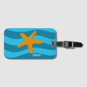 Orange Starfish Blue Waves Luggage Tag Gepäckanhänger (Vorderseite (Horizontal))