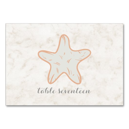 Orange Starfish Hochzeitstisch Tischnummer (Rückseite)