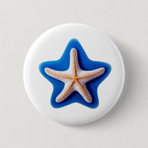 Orange Starfish in Blue Star Silhouette Button