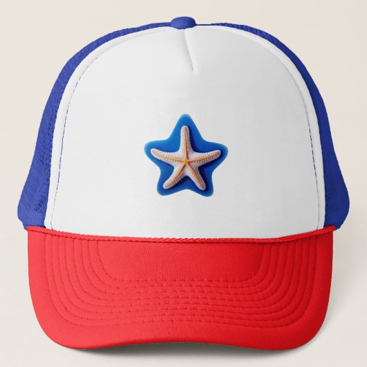 Orange Starfish in Blue Truckerkappe (Vorderseite)