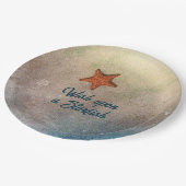 Orange Starfish in Sand und Surf individuell anpas Pappteller (Schrägansicht)