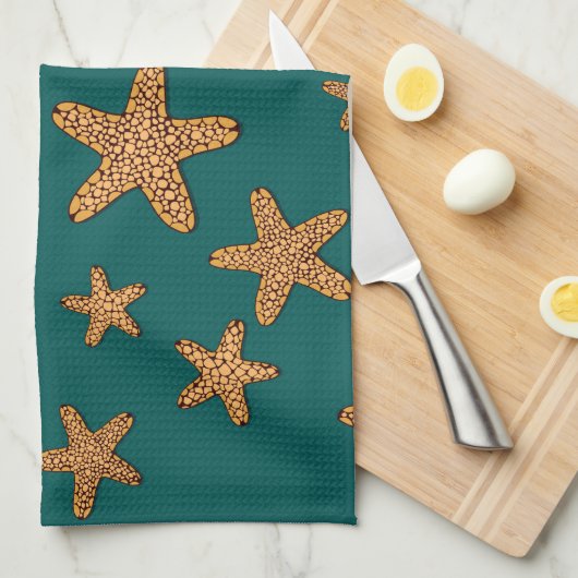 Orange Starfish-Muster Handtuch (Viertel Falte)