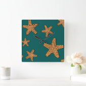 Orange Starfish-Muster Quadratische Wanduhr (Zuhause)