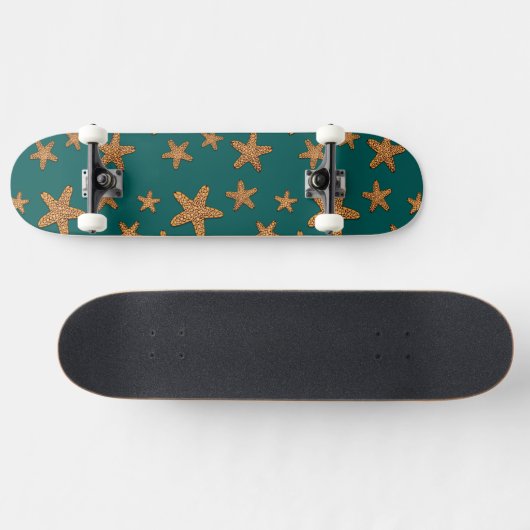 Orange Starfish-Muster Skateboard (Horizontal)