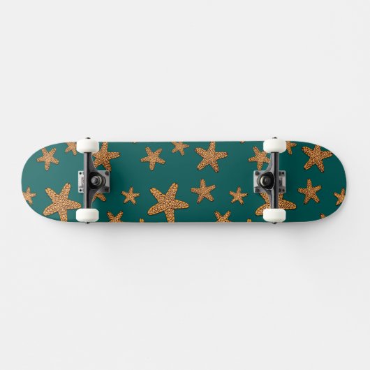 Orange Starfish-Muster Skateboard (Horizontal)