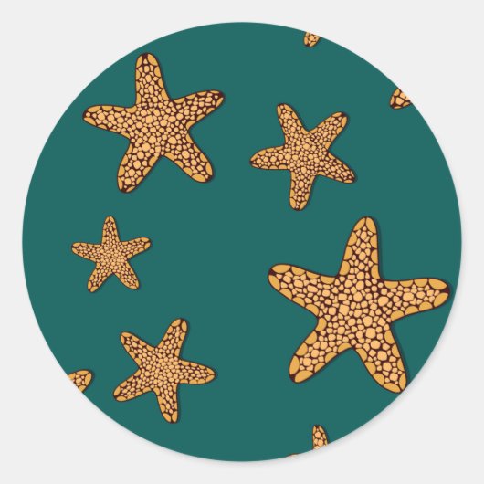 Orange Starfish Pattern Runder Aufkleber (Vorderseite)