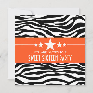 Orange Stars Zebra Print Sweet 16 Einladung