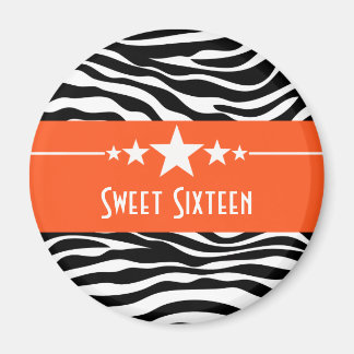 Orange Stars Zebra Print Sweet 16 Magnet