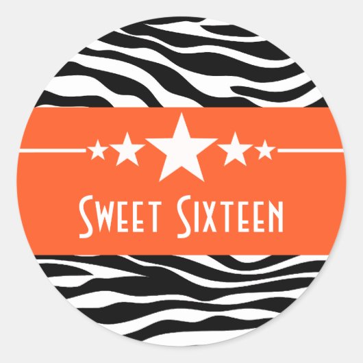 Orange Stars Zebra Print Sweet 16 Stickers (Vorderseite)