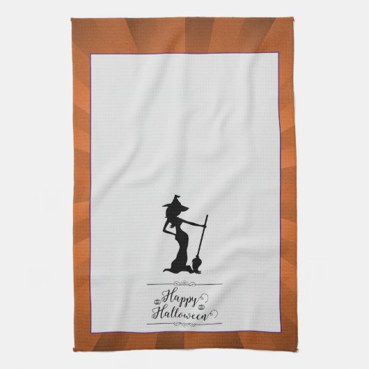 Orange Sternexplosion Hexe Halloween Geschirrtuch (Vertikal)