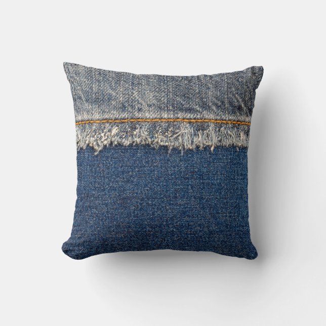 Orange Stitch, Double Denim Patch. Kissen (Vorderseite)