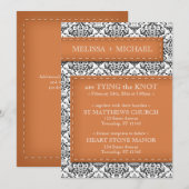 Orange Stitched Damask Wedding Einladungen (Vorne/Hinten)