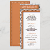 Orange Stitched Damask Wedding Empfang Menu Menükarte (Vorne/Hinten)