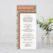 Orange Stitched Damask Wedding Empfang Menu Menükarte (Stehend Vorderseite)