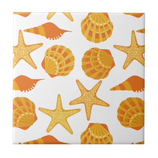 Orange Strand-Muschel-Muster Fliese (Vorderseite)