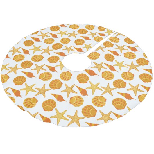 Orange Strand-Muschel-Muster Polyester Weihnachtsbaumdecke (Schrägansicht)