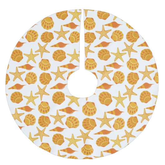 Orange Strand-Muschel-Muster Polyester Weihnachtsbaumdecke (Vorderseite)