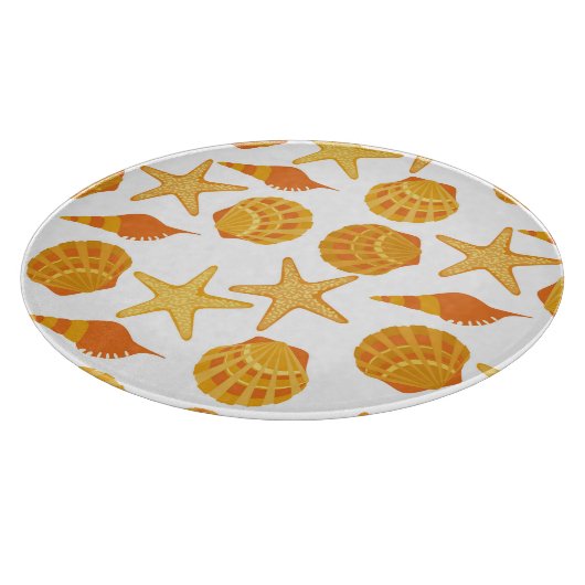 Orange Strand-Muschel-Muster Schneidebrett (Ecke)