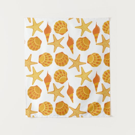 Orange Strand-Muschel-Muster Wandteppich (Vorderseite)