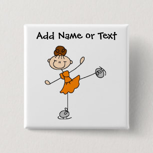 Orange Strichmännchen-Eis-Skater-Knopf Button