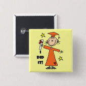 Orange Strichmännchen-Mädchen-Absolvent Button (Vorne & Hinten)