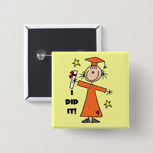 Orange Strichmännchen-Mädchen-Absolvent Button (Vorne & Hinten)