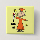 Orange Strichmännchen-Mädchen-Absolvent Button (Vorderseite)