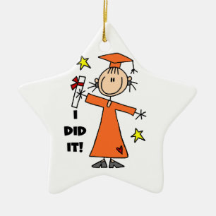 Orange Strichmännchen-Mädchen-Absolvent Keramik Ornament