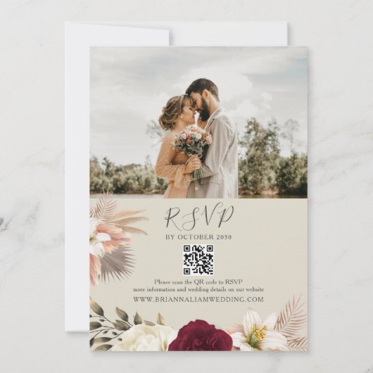 Orange String Lights Floral Wedding QR Code Einladung (Rückseite)