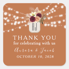 Orange String Lights Wedding Danke Quadratischer Aufkleber