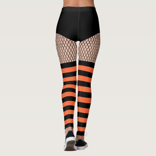 Orange Stripe Socken Fishnet Hexen Leggings (Rückseite)