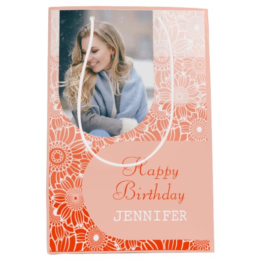 Orange Stripes Arch Foto Blumengeburt Mittlere Geschenktüte (Vorderseite)