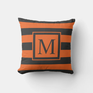 Orange Stripes Halloween Monogram   Dekokissen