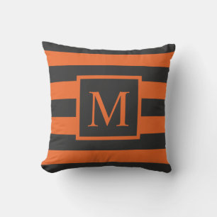 Orange Stripes Halloween Monogram Dekokissen