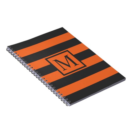 Orange Stripes Halloween Monogram | Gästebuch Notizblock (Rechte Seite)