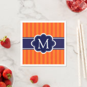 Orange Stripes Navy Blue Custom Monogram Initial Serviette (Beispiel)