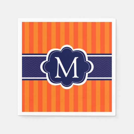 Orange Stripes Navy Blue Custom Monogram Initial Serviette (Vorderseite)