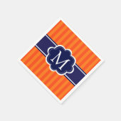 Orange Stripes Navy Blue Custom Monogram Initial Serviette (Ecke)
