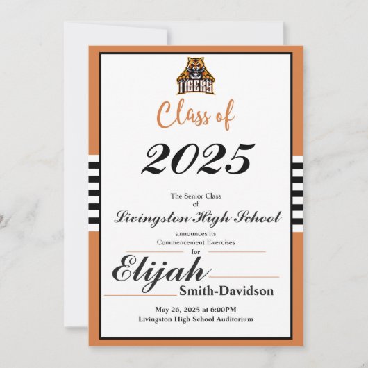 Orange Stripter einfacher Abschluss Einladung (Vorderseite)