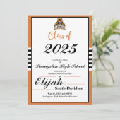 Orange Stripter einfacher Abschluss Einladung (Stehend Vorderseite)