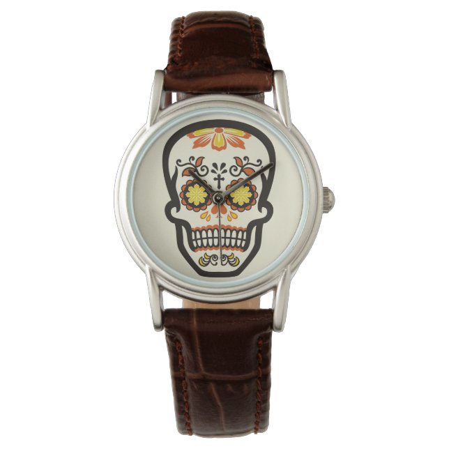 Orange Sugar Skull Armbanduhr (Vorderseite)