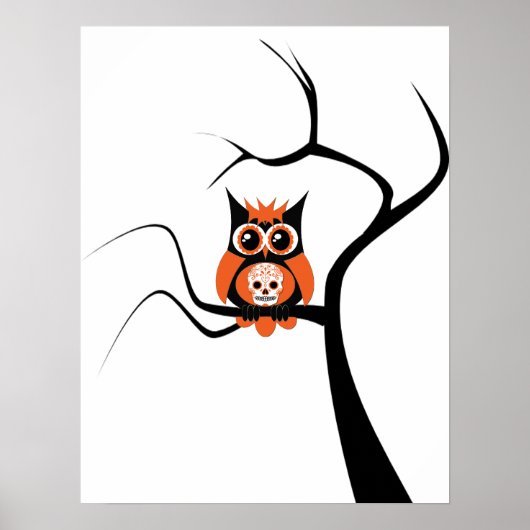 Orange Sugar Skull Owl in Baumposter Poster (Vorne)