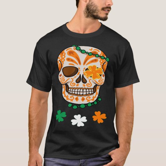 Orange Sugar Skull St. Patrick's Day T-Shirt (Vorderseite)