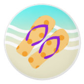 Orange Summer Beach Waves Flip Flops Door Knob Keramikknauf (Vorderseite)