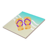 Orange Summer Beach Waves Flip Flops Keramik Tile Fliese (Seite)