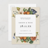 Orange Summer Floral Botanic Boho Save the Date Einladungspostkarte (Vorne/Hinten)