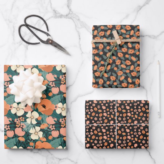Orange Summer Floral Geschenkpapier Set (Vorderseite)